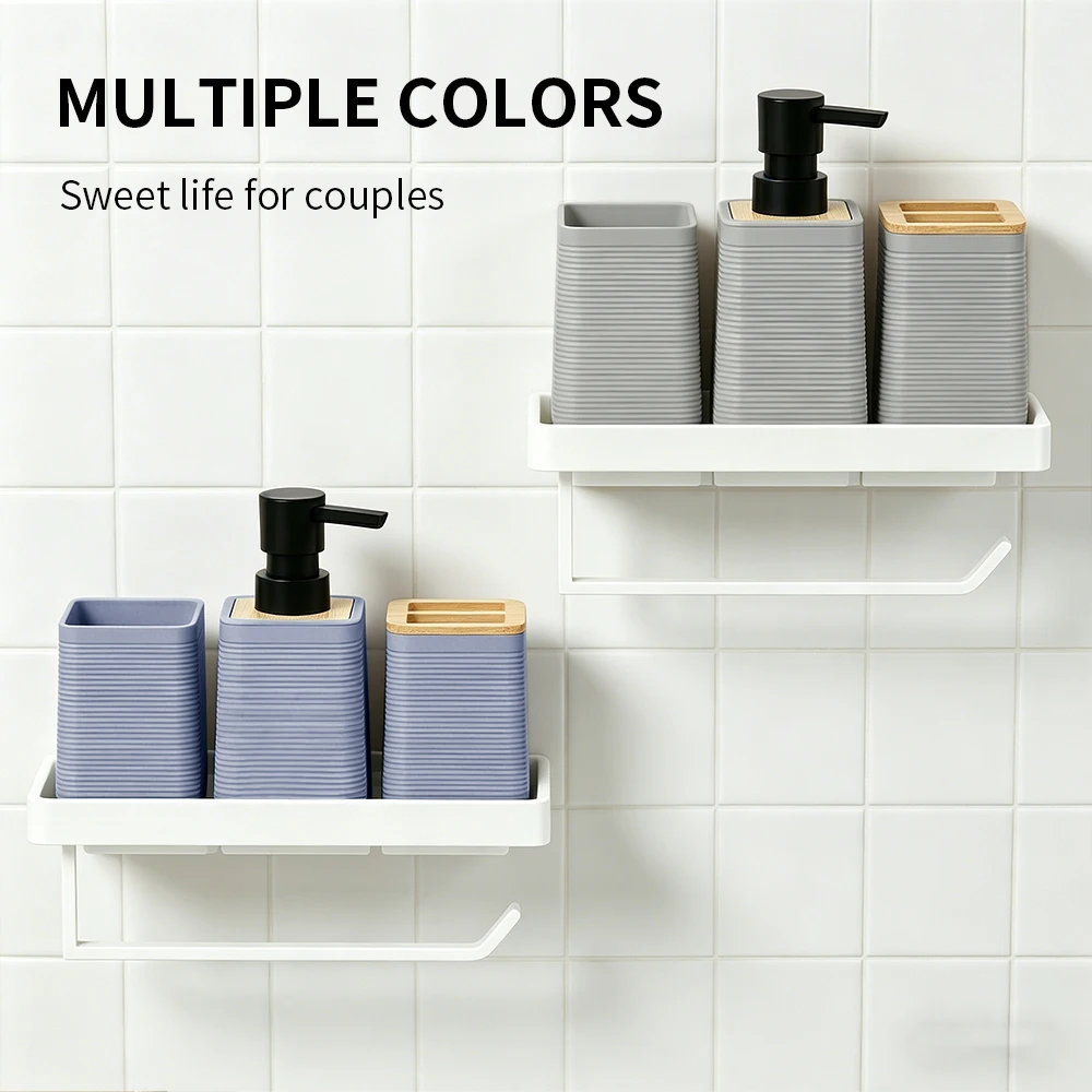 

BATHLUX 3Pcs ABS Bamboo Elements Bathroom Accessory Set Stripes Soap Dispenser Toothbrush Holder Mouthwash Cup Nordic Home Decor
