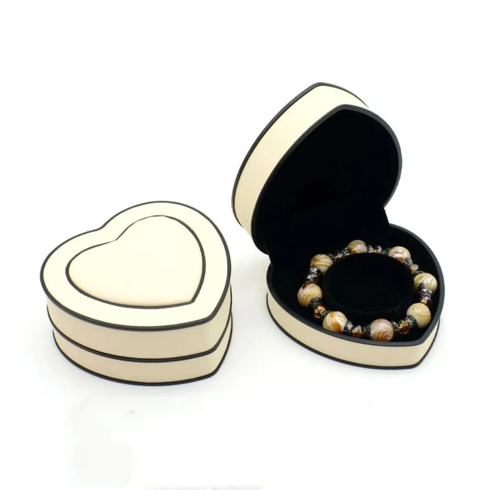 Heart-shaped Jewelry Box PU Leather Compact Portable Size Gift Packaging Box Reliable Stitching Solid-color Surface Storage Box