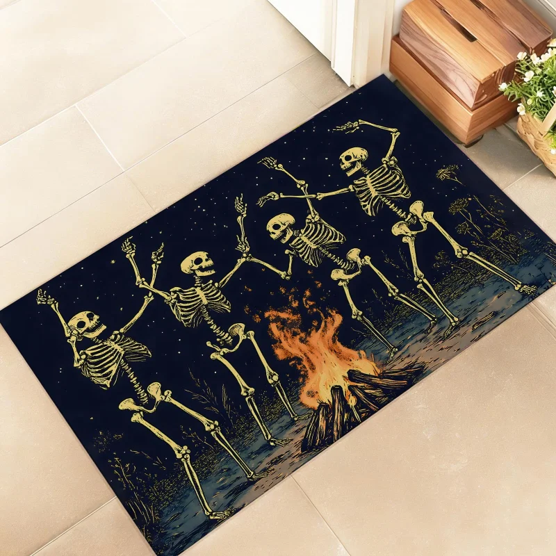 VIKAMA Day of The Dead Sugar Skull Doormat Colorful Floral Tropical Bird Non Slip Front Door Mat Indoor Outdoor Entry Home Decor