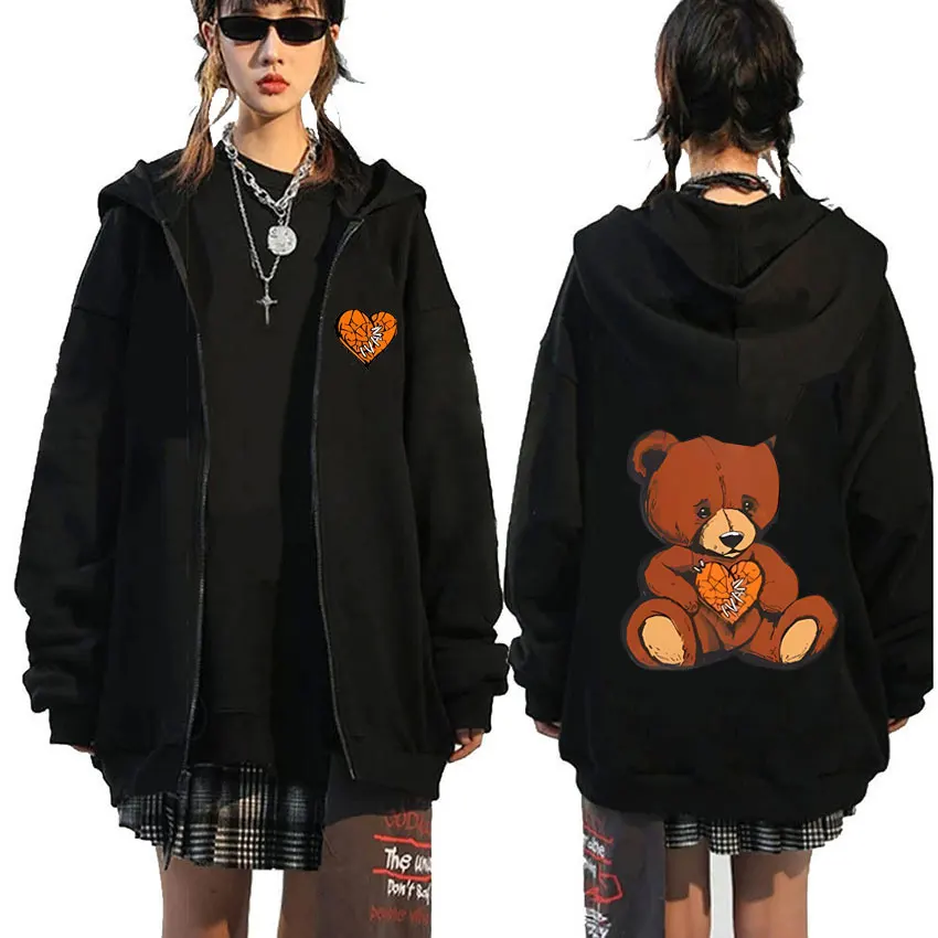 

Ivan Cornejo Bear Double Sided Graphic Zipper Hoodie Men Women Fleece Cotton Zip Up Jacket Male Fashion Oversized Hoodies Coat