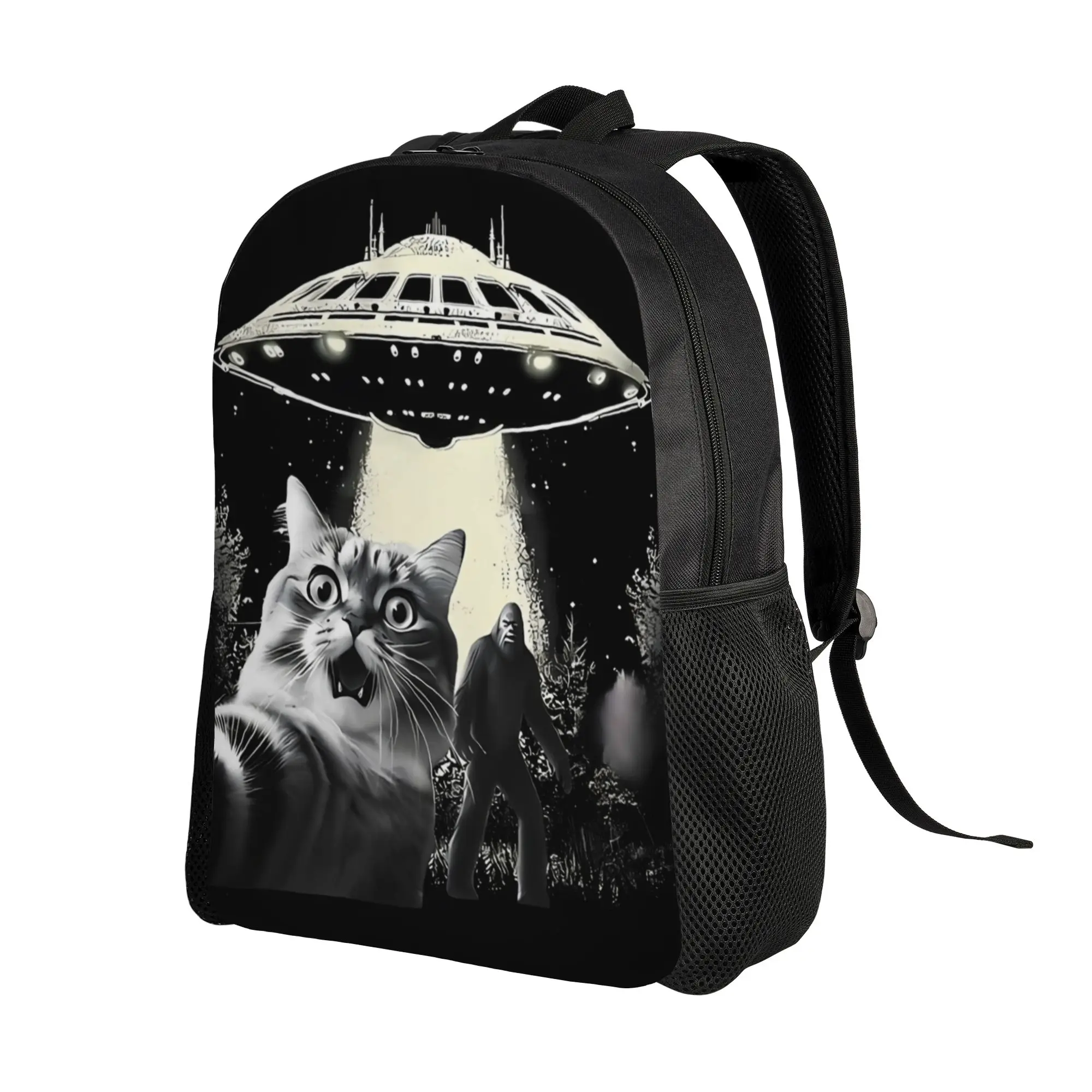 Cat UFO Schoolbag Back to school season Selfie With Alien Bigfoot Ape  Portable Backpack