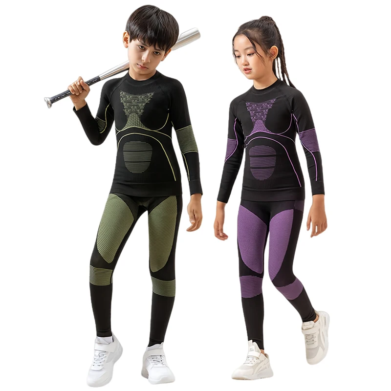 Children Ski Thermal Underwear Sets Sports Quick Dry Tracksuit Fitness Workout Exercise Tight Shirts Jackets Sport Suits