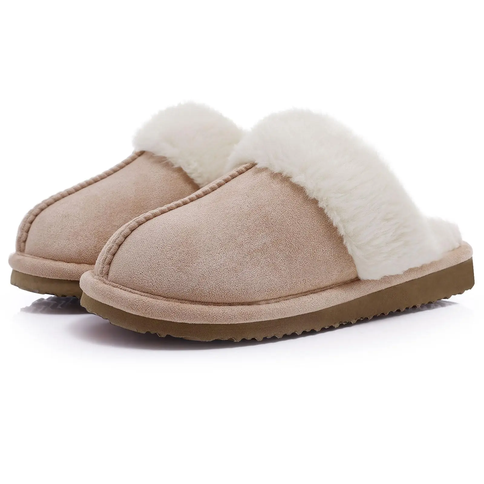 Pallene Furry Faux Fur Warm Home Slippers For Women Fur Fuzzy Soft Fluffy Collar Lining Slides Fluffy Plush Cozy Bedroom Slipper