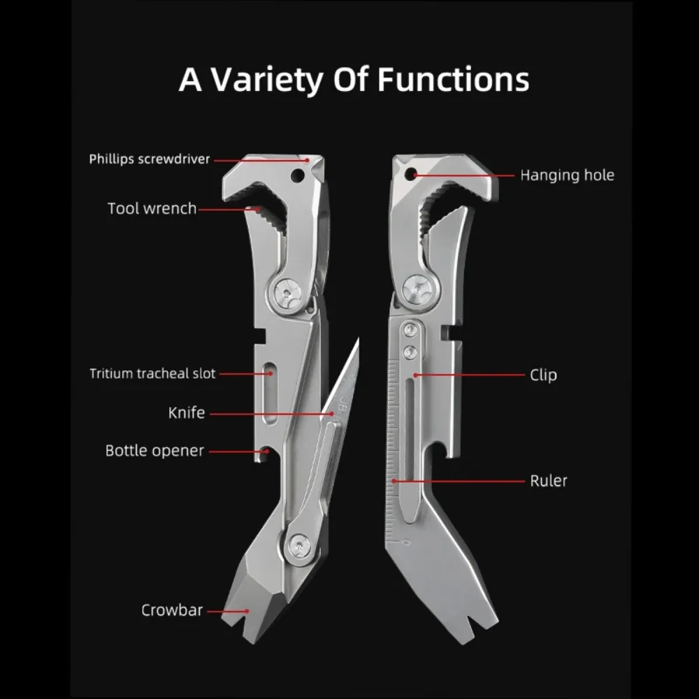 Multifunktionale titanium werkzeug outdoor-tool wrench schraubendreher brecheisen mess lineal EDC messer flasche opener tragbare