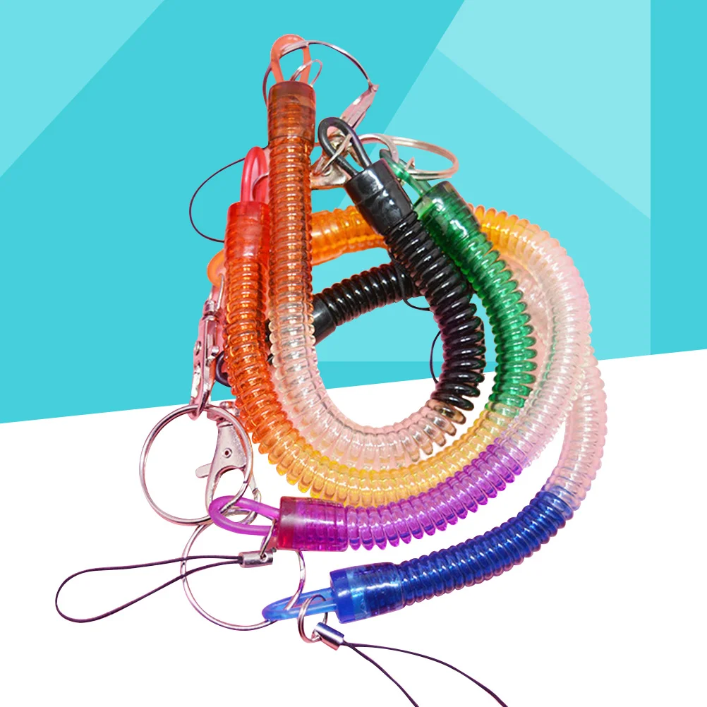 4Pcs Flexible Theftproof Spring Coil Cord Stretch Tether Safety Keychain Ring With Clip (Random Color)