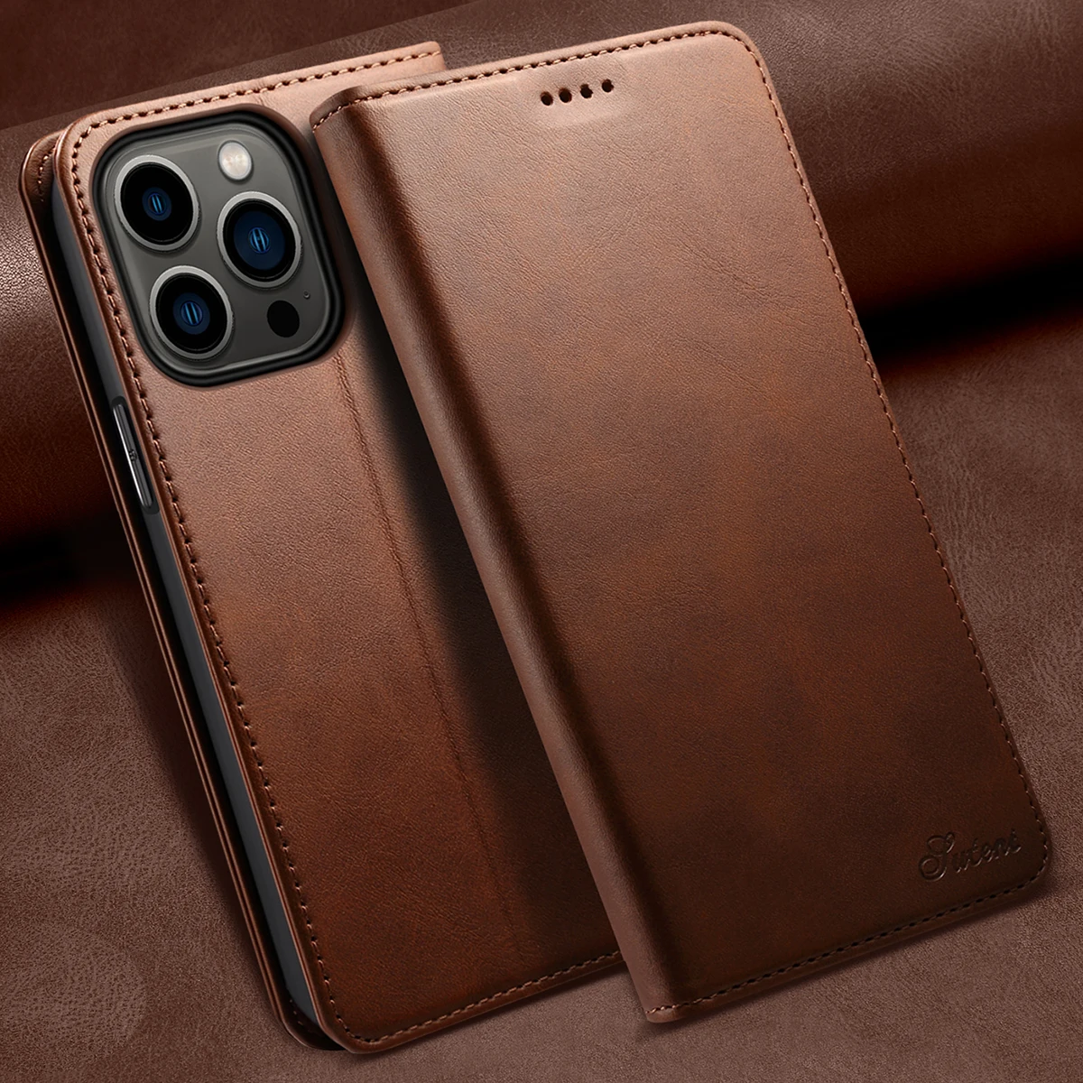 

SUTENI Leather Wallet Phone Case Cover Flip For iPhone 17 16 15 14 13 12 11 XR XS Pro Max Plus Mini SE 7 8