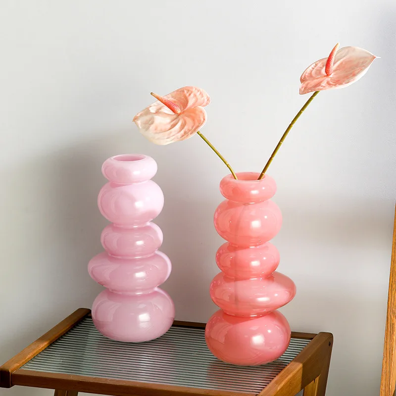 Glass Vase Pebble Stack Geometric Transparent Terrarium Irregularity Flower Vase Floral Arrangement Home Decoration Accessories