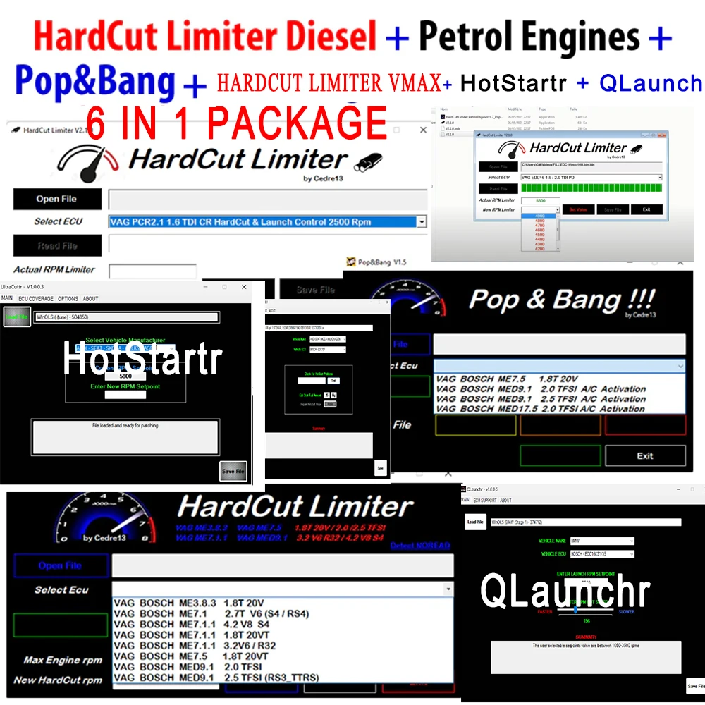 2023 New HardCut Limiter Diesel + Petrol Engines + Pop&Bang + HARDCUT LIMITER VMAX+ HotStartr + QLaunchr Software 6 IN 1 PACKA