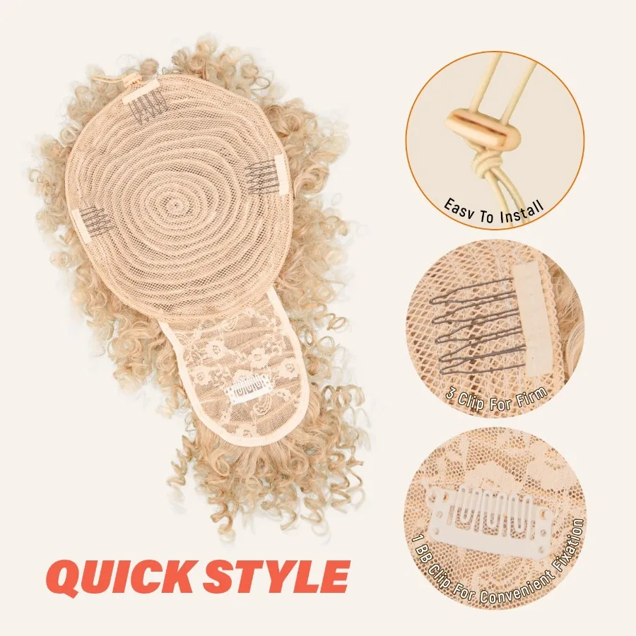 흑인 여성을 위한 드로스트링 포니테일 익스텐션, 아프로 퍼프 곱슬머리 스타일, 자연스러운 업두와 앞머리, E에 이상적