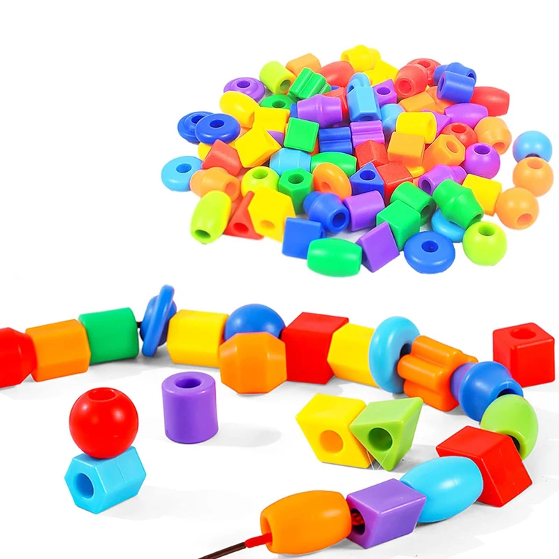 100PCS Plastic Lacing Beads For Kids Montessori Fine Motor Skills Toys Preschool Activities and Autism Learning Materials