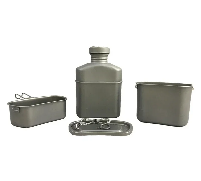 Titanium Military Canteen Kit,Outdoor Canteen Set Camping Titanium Cookware