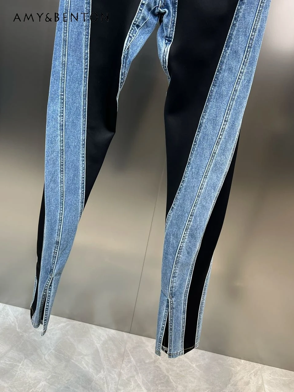 Street Fashion Denim Spliced Pencil Pants Women 2024 Spring New Hip-Hop Street High Waisted Jeans Hot Girl Sexy Slim Trousers