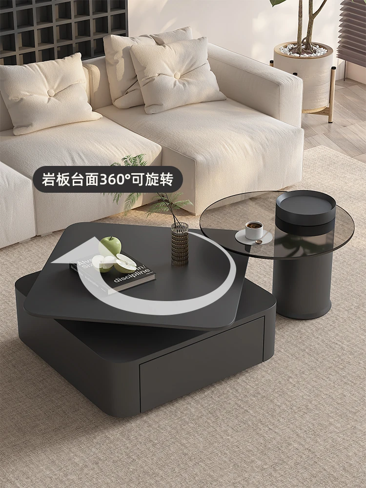 

minimalist rock slab square coffee table living room household small apartment 2025 new rotating coffee table high sense