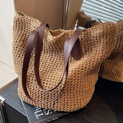 Women Shouder Bag Bohemian Straw Handbag Summer Beach Woven Underarm Bag Large Casual Knitted Bag Crochet Tote Bag