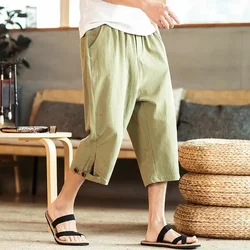 2024 Summer Harem Pants Men Short Joggers Chinese Style Calf-Length Casual Baggy Pants Male Capris Trousers