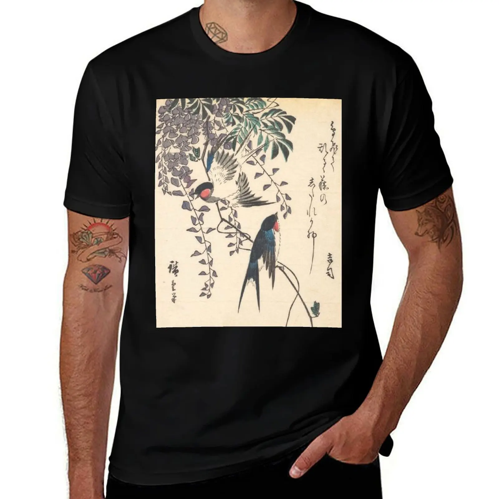 Swallow and Wisteria T-Shirt Novelty Graphic Tee Shirt T-Shirt