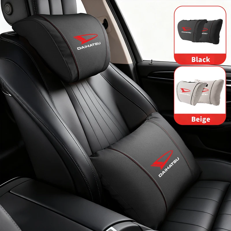 Reposacabezas de cuero para asiento de coche, soporte Lumbar, accesorios de Interior de coche para DAIHATSU Sirion Feroza Trevis Taft Terios 2 Cuore Storia R