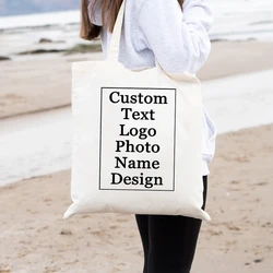 1 Piece Custom Name Patterned Canvas Bag Women's Shopping Large Capacity Foldable Shoulder Bag Casual Portable Travel Handbag