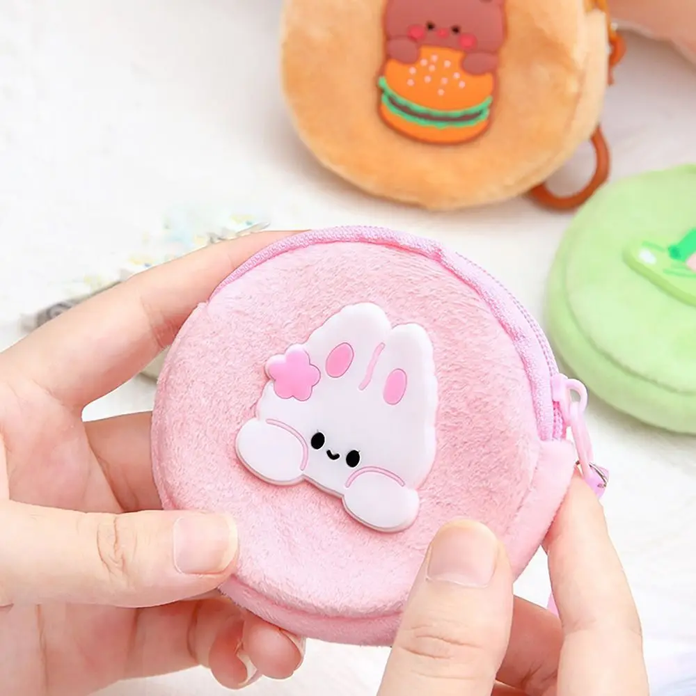 Cute Money Coin Purse Cartoon Patched Round Earphone Bag with Hook Coin Bag Girls