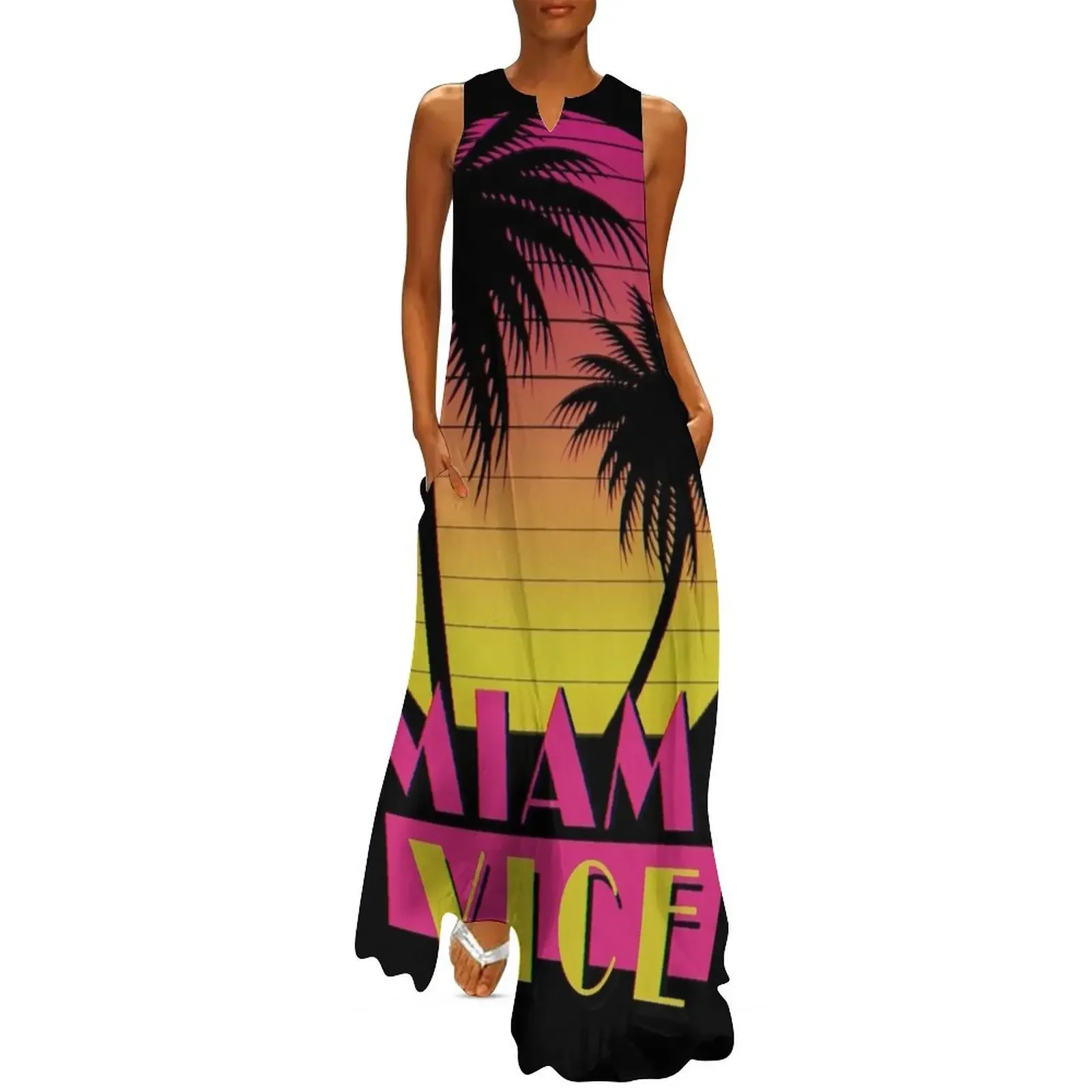

Miami vice - 80s Retro effect Long Dress dresses for women 2025 dresses for womens Long dresses Woman fashion Dress
