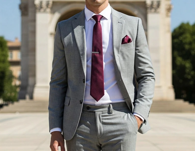 

Men's Custom Tailored Grey Suit 2-Piece Wedding Formal Wear