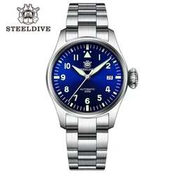 STEELDIVE SD1928 Mechanical Pilot Sapphire Crystal NH35 Movement 20Bar Waterproof Onion Big Crown Swiss Luminous Dive Wristwatch