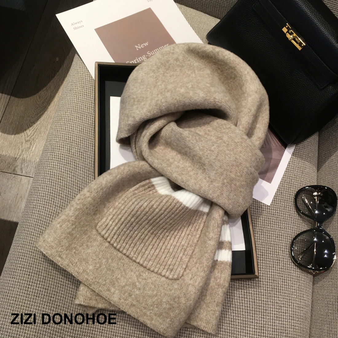 Echarpe-tricotee-longue-pour-femme-echarpe-d'exterieur-chaude-design-a-rayures-en-laine-melangee-polyvalente-et-tendance-coreenne-hiver