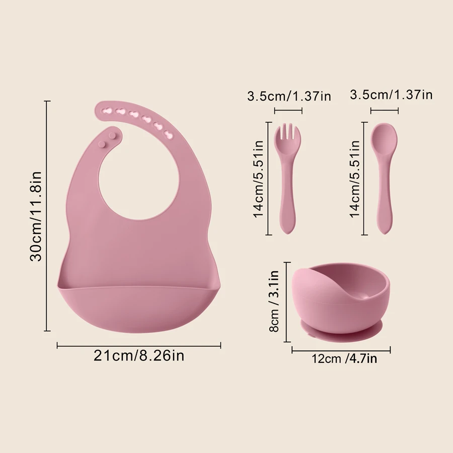 4PCS Baby Silikon Geschirr 6-geschwindigkeit Einstellung Bib Saug Nicht-slip Schüssel Fütterung Ausbildung Löffel Gabel Farbe kontrast Abendessen Set