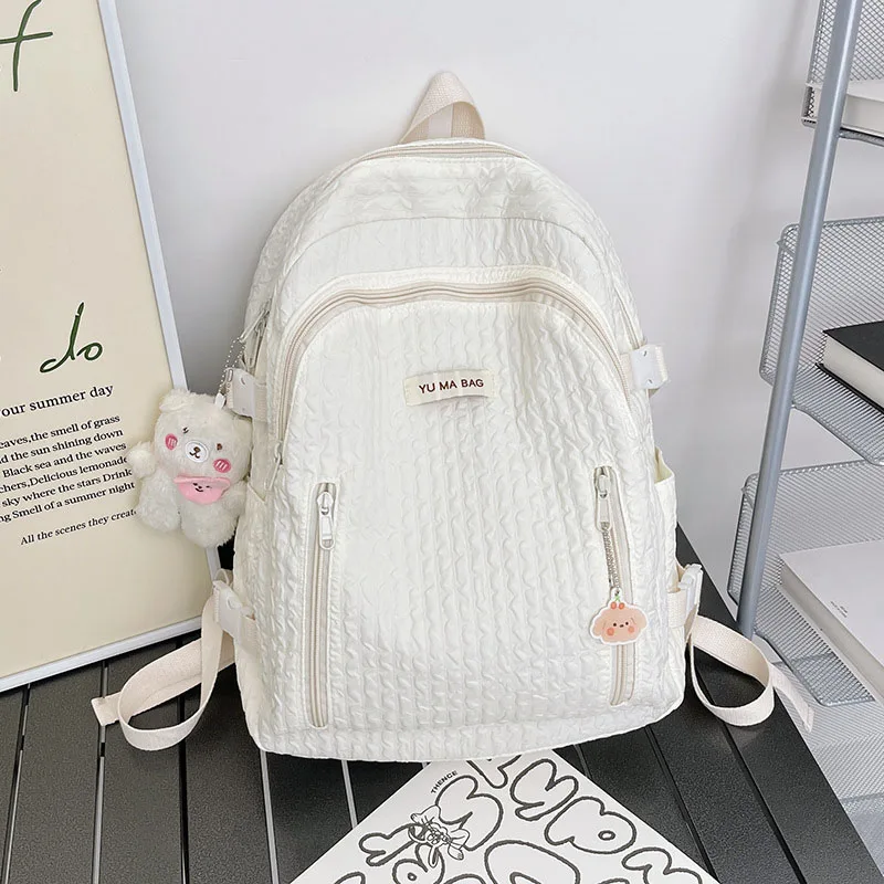 Simple Solid Color Backpack Women Nylon School Bags for Teenager Girls Bookbag Lady Travel Backbag Shoulder Bag