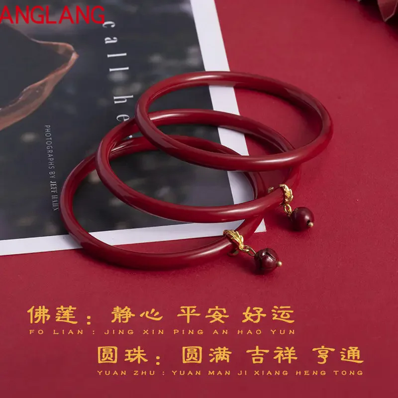 Natural Cinnabar Pendant Bracelet Benmingnian Lucky Preservation Women's Jingle Bracelet Girlfriend Gift High-end Jewelry