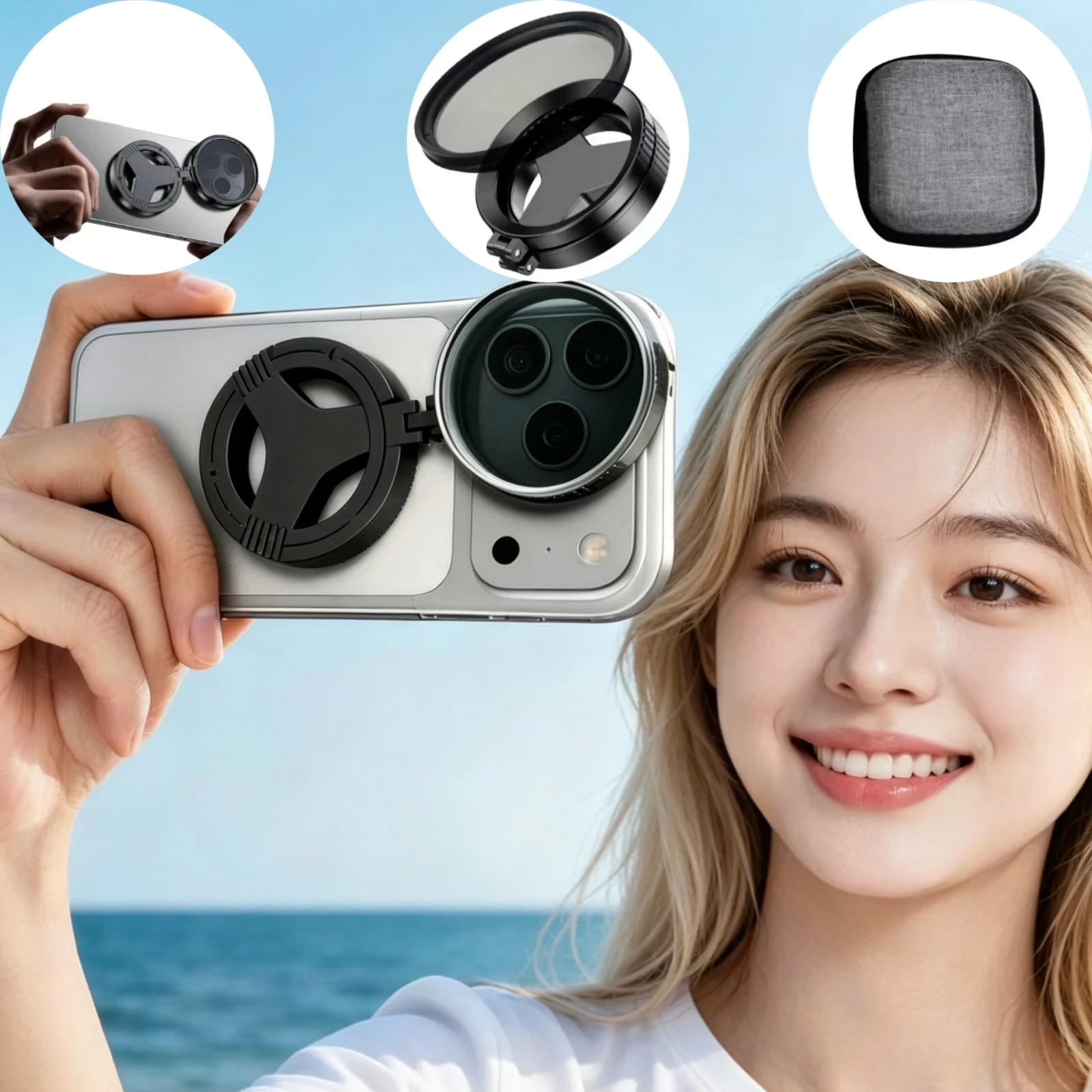 Magnetic Stand Phone Lens 52mm CPL Polarizer Filter for iPhone/Samsung and Other Smart Phones Retractable Magnetic Mount Adapter