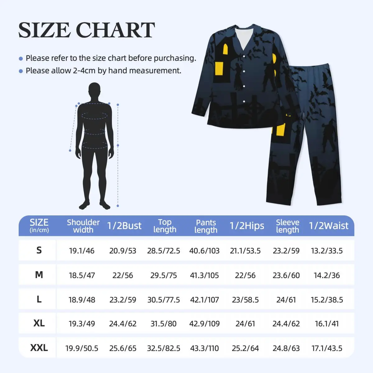 Pajamas Men Halloween Bats Night Sleepwear Haunted House 2 Pieces Casual Pajamas Set Long Sleeve Kawaii Oversized Home Suit