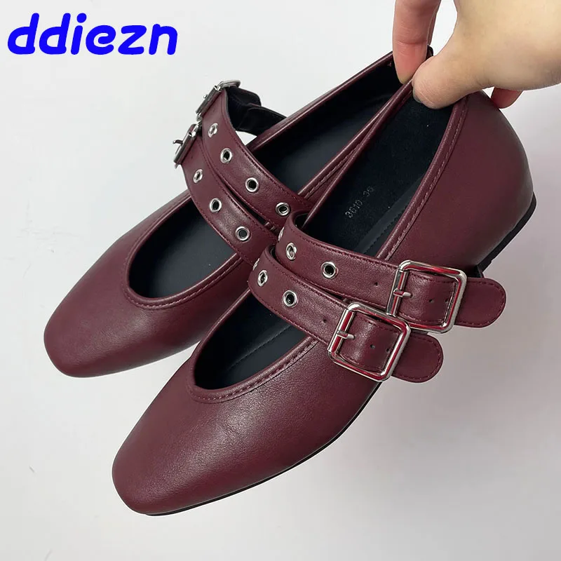 

Round Toe Luxury Fashion Buckle Strap Women Flats Mary Janes Shoes Female Footwear Shallow Ladies Ballet Flats Shoes