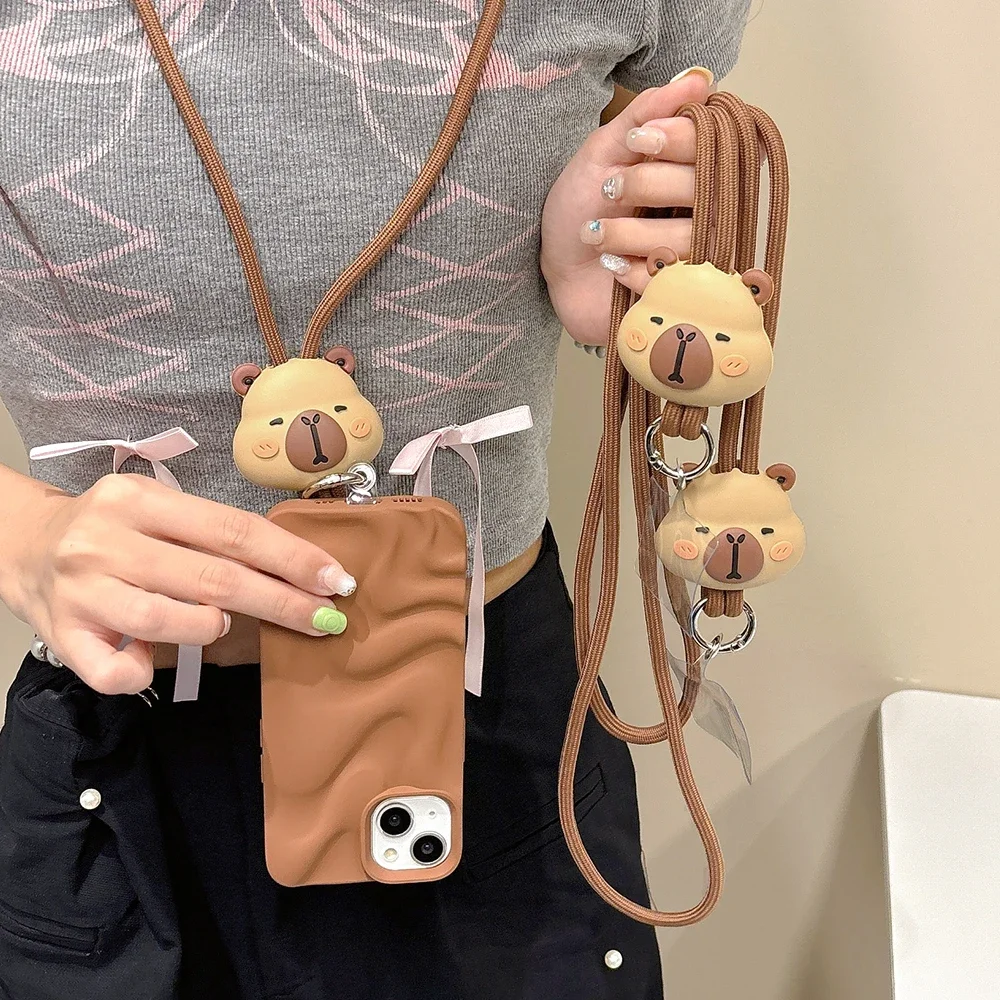 

Cartoon Silicone Capybara Lanyard for Iphone 16 Promax Samsung Galaxy Z Flip 5 6 5G All Mobile Phone Case Anti-drop Gift