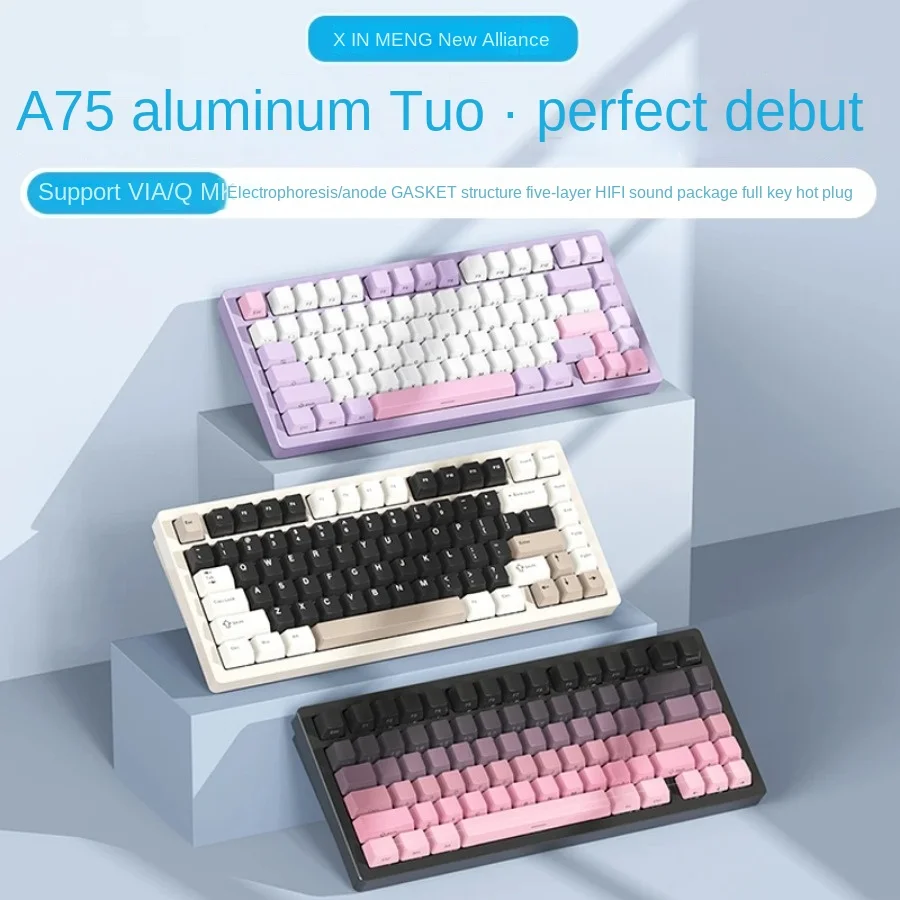 Original xinmeng a75 mechanische tastatur drahtlos 3 modus cnc aluminium legierung hot swap rgb qmk über esports gamer pc gaming tastatur