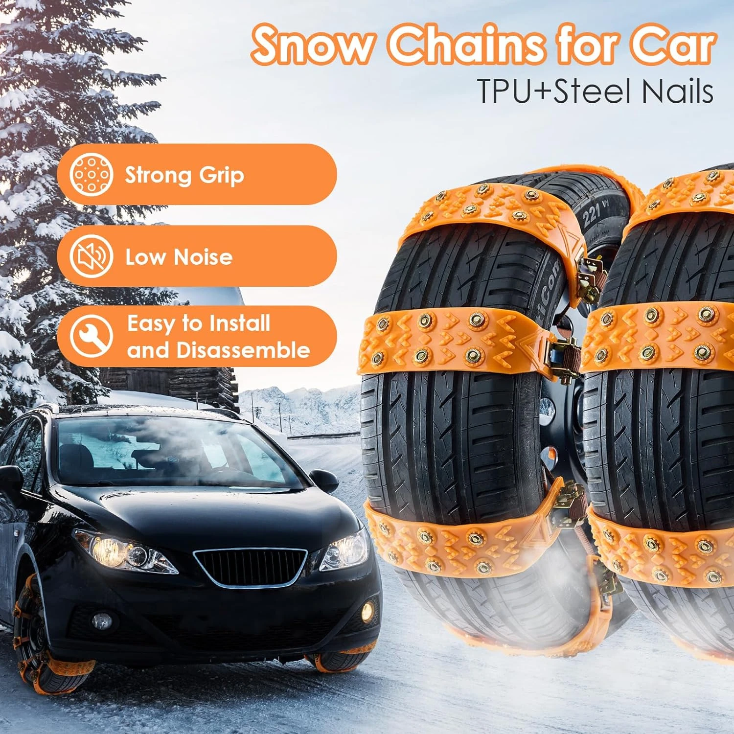 8Pcs Tire Snow Chains Emergency Anti Slip Universal Car Snow Chains Adjustable Tire Chain for Car/Suvs/Trucks/Pickups