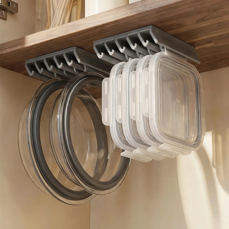 Suporte Organizador de Tampas de Potes de Cozinha para Armário, Economia de Espaço, Prateleira Plástica, Gancho de Parede Multiuso, Robusto