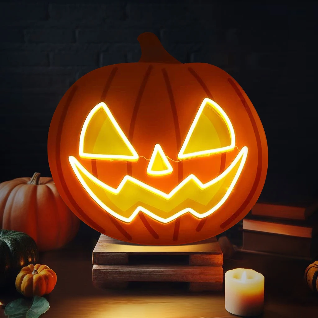 

20*20inch Halloween Pumpkin Neon Lights with Remote Orange Pumpkin Lights LED Halloween Decor Halloween Outdoor Pumpkin