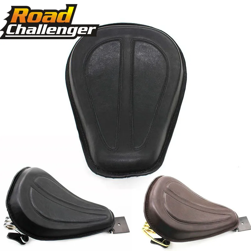 Black/Brown  Motorcycle Large Solo Seat + Brackets Spring for Harley Dyna Fatboy Sportster Softail XL1200 XL883