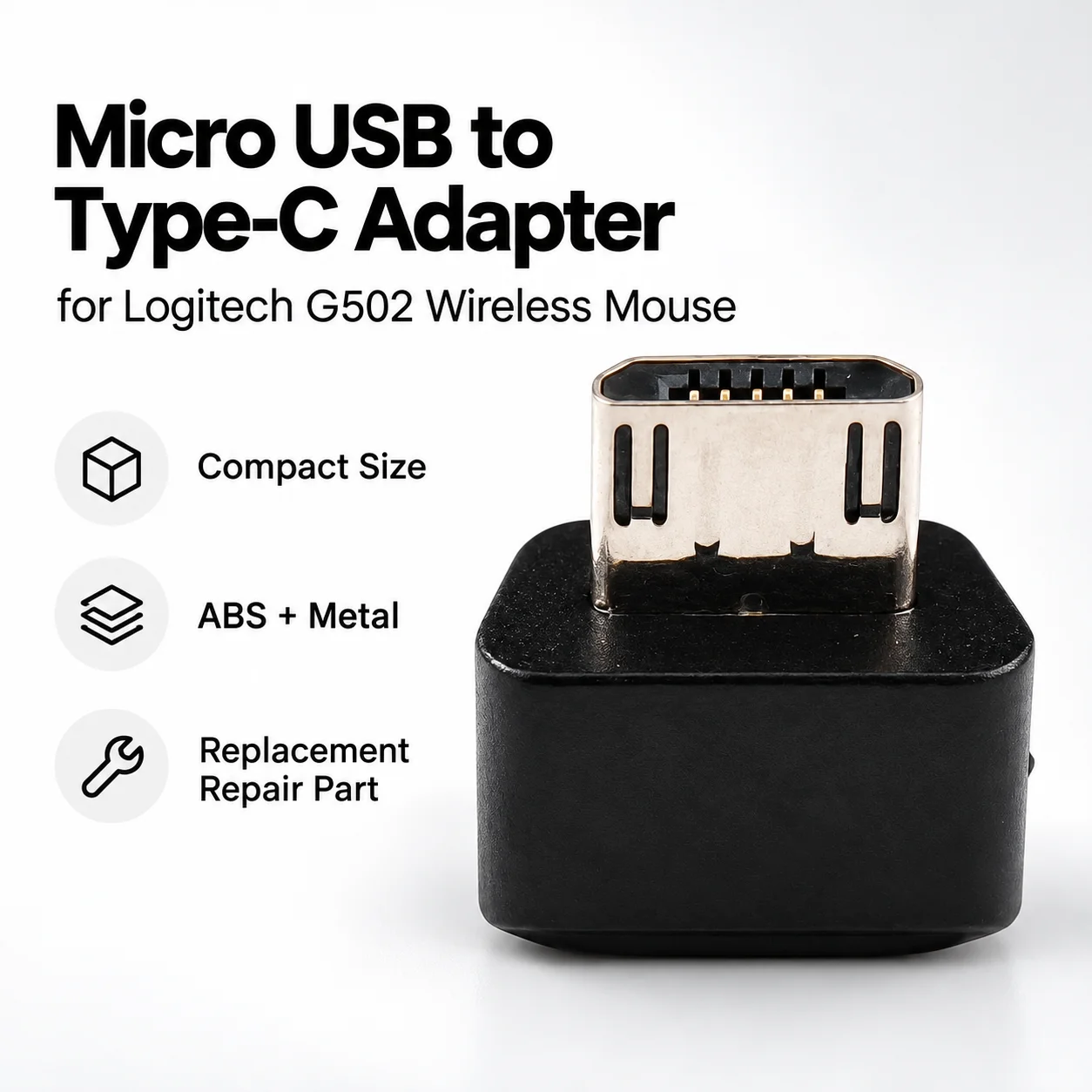 Micro USB to Type-C Adapter for Logitech G502 Wireless Mouse Charging Converter USB-C Connector Replacement Repair Accessory ABS