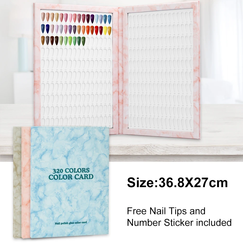 كتاب مخطط ألوان جلدي فاخر 320 لونًا من درجة صالونات التجميل وقوالب فن الأظافر، كتالوج تصميم مانيكير لصالون الأظافر