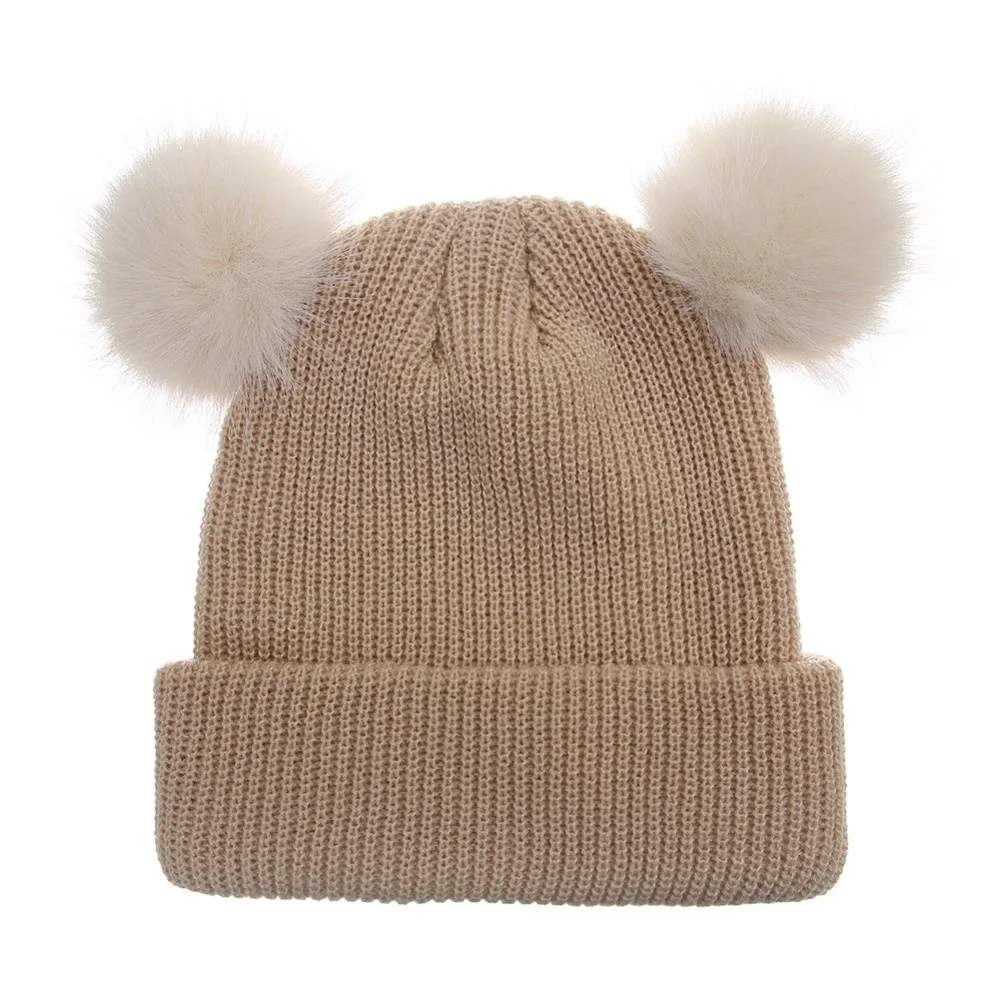 Comfortable Solid Color Baby Knit Hat Plush Ball Warm Infant Bonnet Pullover Style Windproof Newborn Turban Cap Hospital Wear