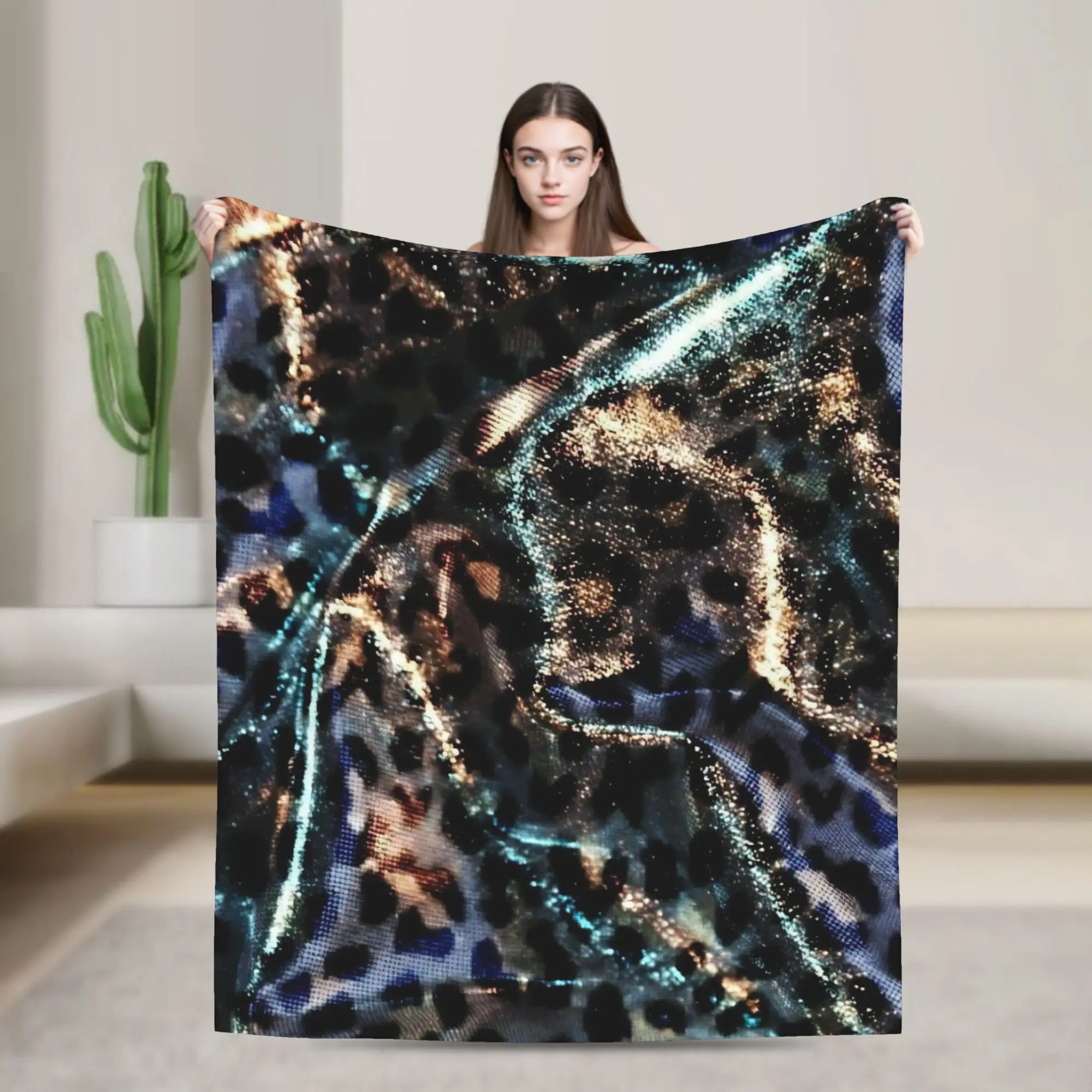 Leopard Galaxy Cosmic Blankets Coral Fleece Plush  Soft Throw Blanket for Car Sofa Couch Bed Rug