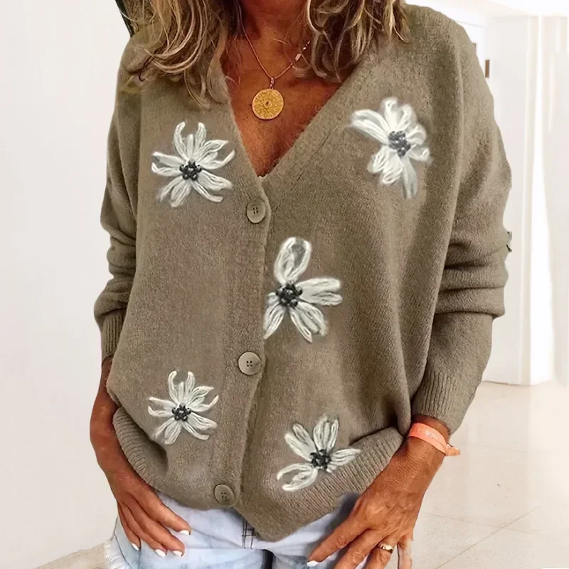 

2023 Autumn and Winter New Embroidered Knitted Cardigan Retro Sweater Coat Womens Sweater