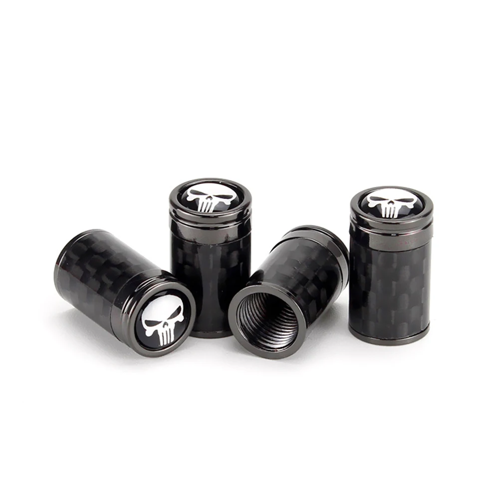 1Set Carbon Fiber Skull Valve Stem Caps Car Wheels Tires Valves Dustproof Auto Truck Bike ATV Rims Valve Covers Auto Accessories