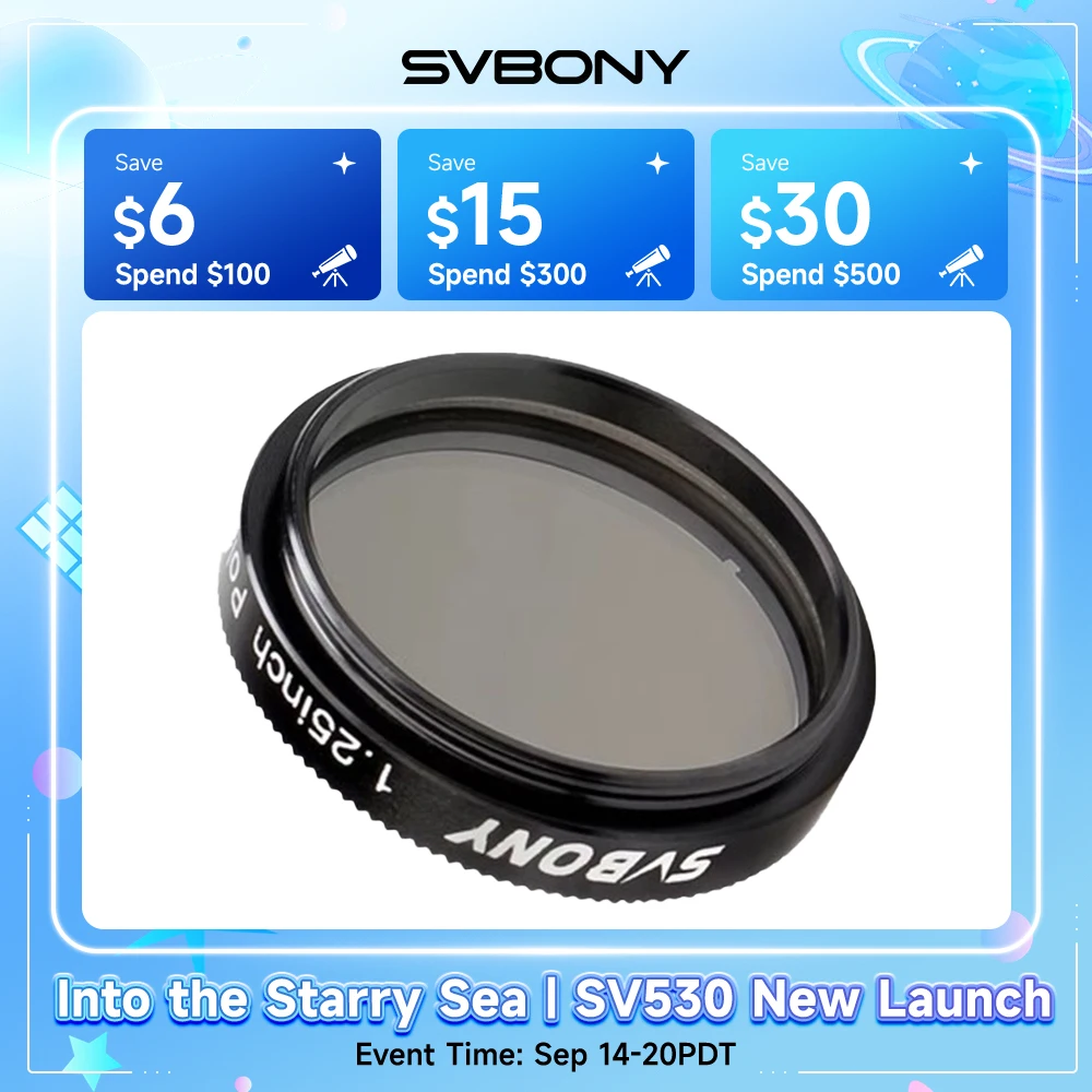 Svbony Telescope Filter 1.25/2Inches Linear Polarizer Filter Anodized Aluminum Optical Glass for Lunar Planetary Observing