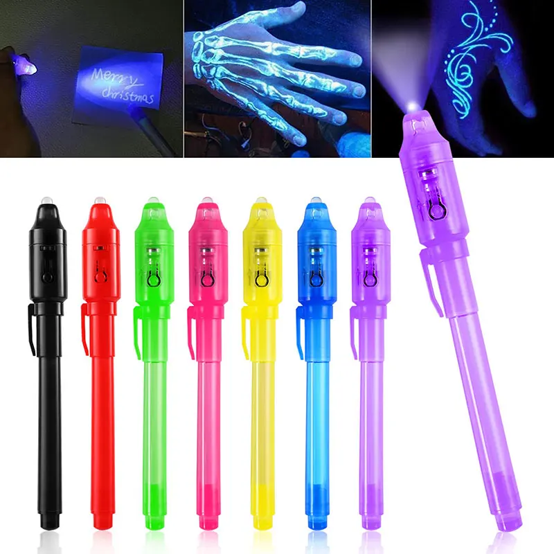 14Pcs Luminous Light Pen Magic Purple 2 In 1 UV Black Light Combo Drawing Invisible Ink Pen Learning Education Toys For Child