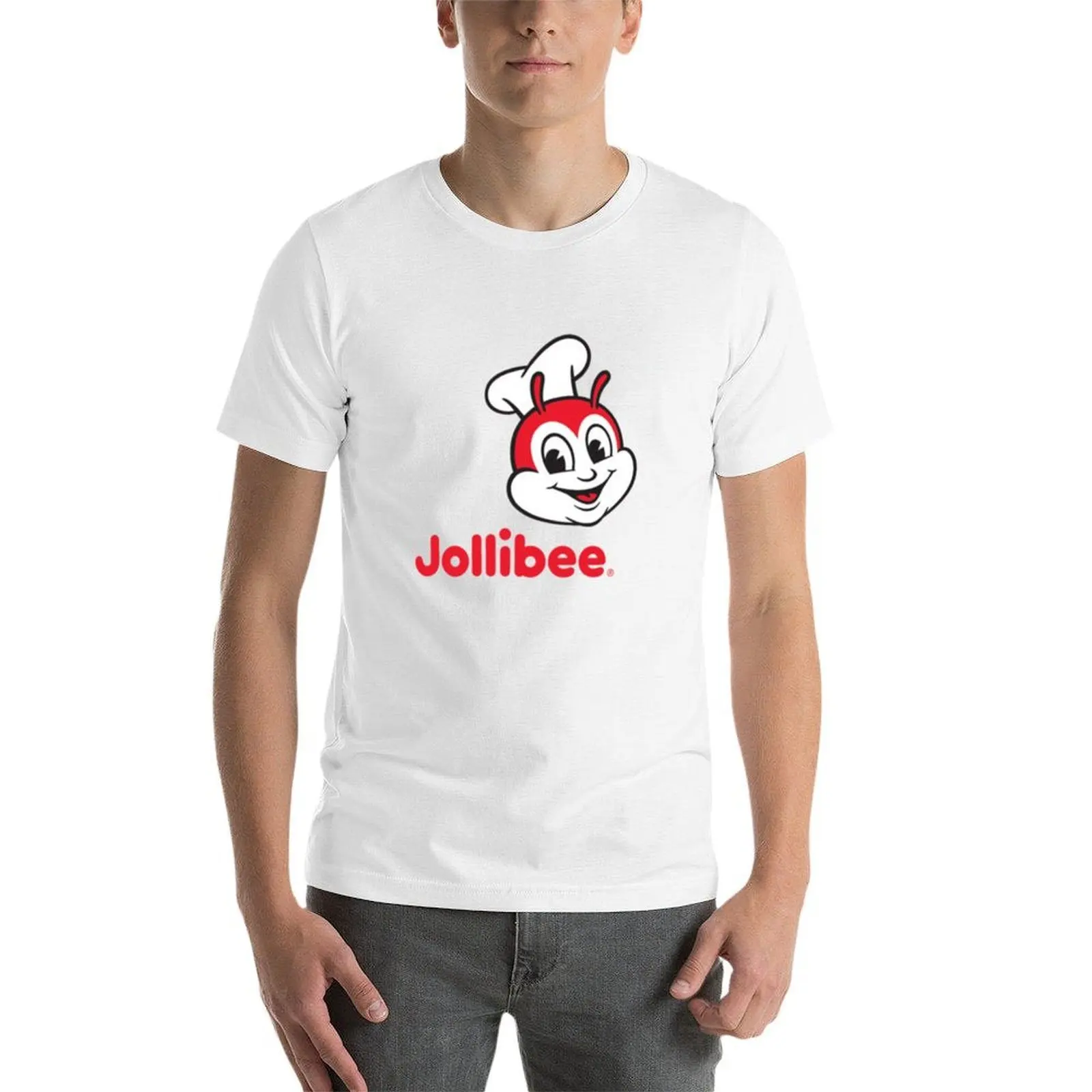 تي شيرت Jollibee الكلاسيكي للرجال، تي شيرت أبيض للرجال، تي شيرت من القطن الثقيل