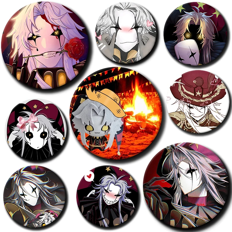 58mm Cosplay Kawaii Joker Clown Soft Button Pin Game The Freak Circus Pierrot Brooches Badge Bag Accessories Fans Collect Gifts