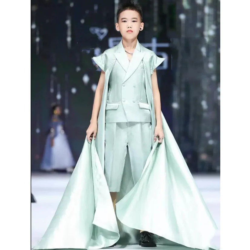 Boys' Blazer Suit Children's Evening Gown Male Model Runway Catwalk Fashion Sets Host Performance Costume A2976